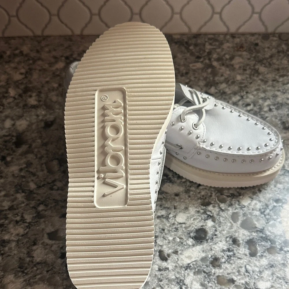 Rebecca Minkoff White Loafers with Silver Accents - Picture 4 of 6